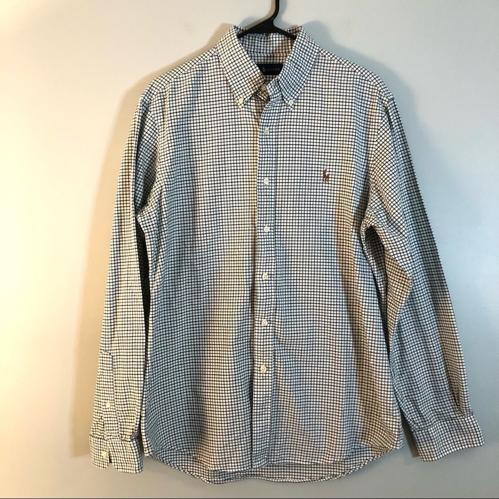 Ralph Lauren Button Down Shirt. Size Medium. Green/Navy/White.